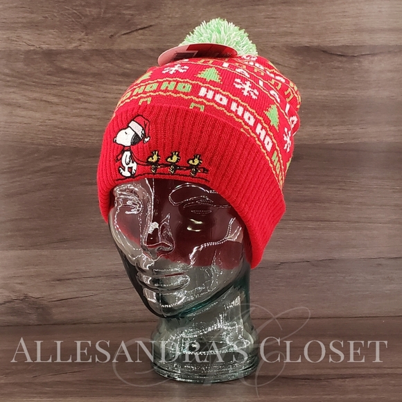 Peanuts Hat Beanie Snoopy Woodstock Red Green Christmas Knit Berkshire Fashions main image 4